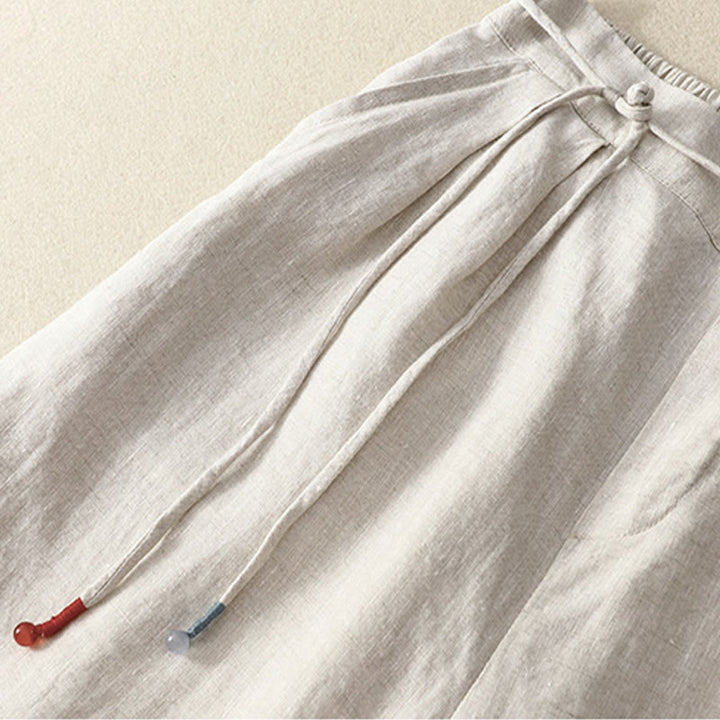 Buddha Stones Spring Casual Solid Color Drawstring Design  Women's Cotton Linen 7-8 Length Wide Leg Pants With Pockets - image 13