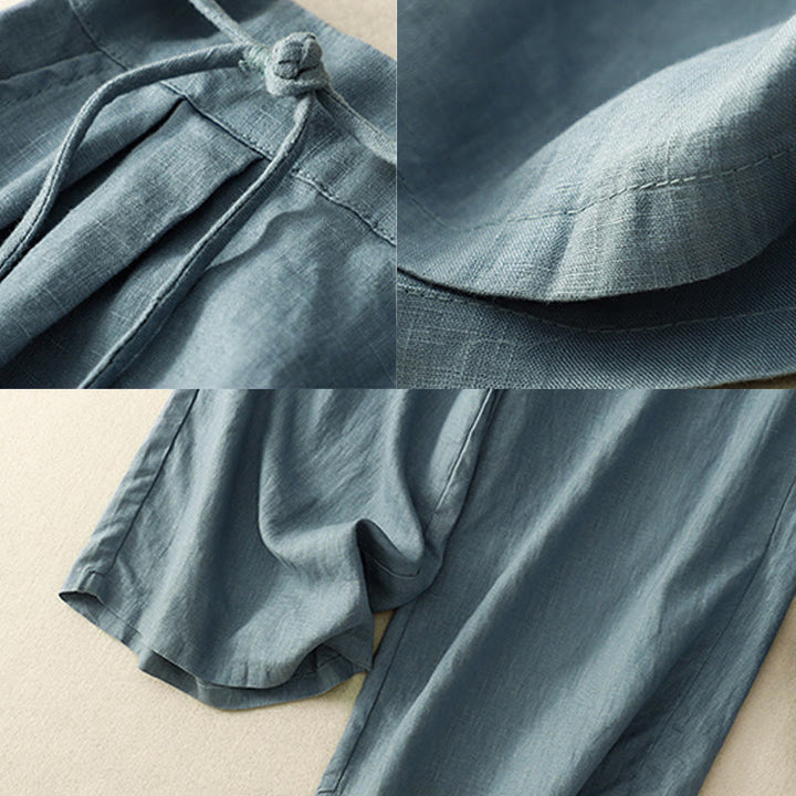 Buddha Stones Spring Casual Solid Color Drawstring Design  Women's Cotton Linen 7-8 Length Wide Leg Pants With Pockets - image 8