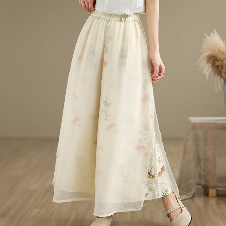 Buddha Stones Spring Vintage Printing Plant Pattern Double Layer Design Women's Cotton Wide Leg Pants With Pockets - image 21