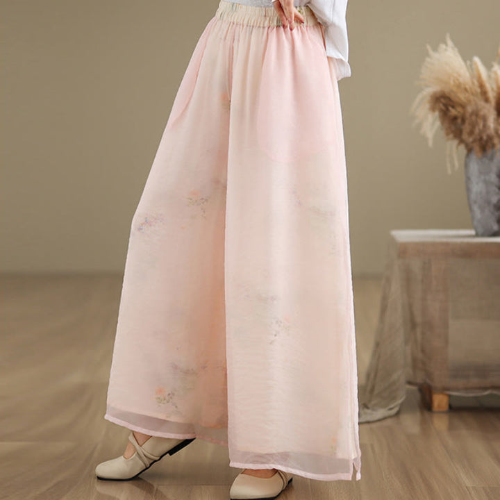 Buddha Stones Spring Vintage Printing Plant Pattern Double Layer Design Women's Cotton Wide Leg Pants With Pockets - image 12