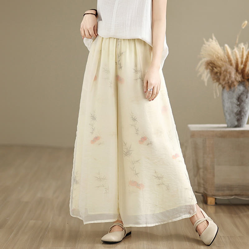 Buddha Stones Spring Vintage Printing Plant Pattern Double Layer Design Women's Cotton Wide Leg Pants With Pockets - image 25