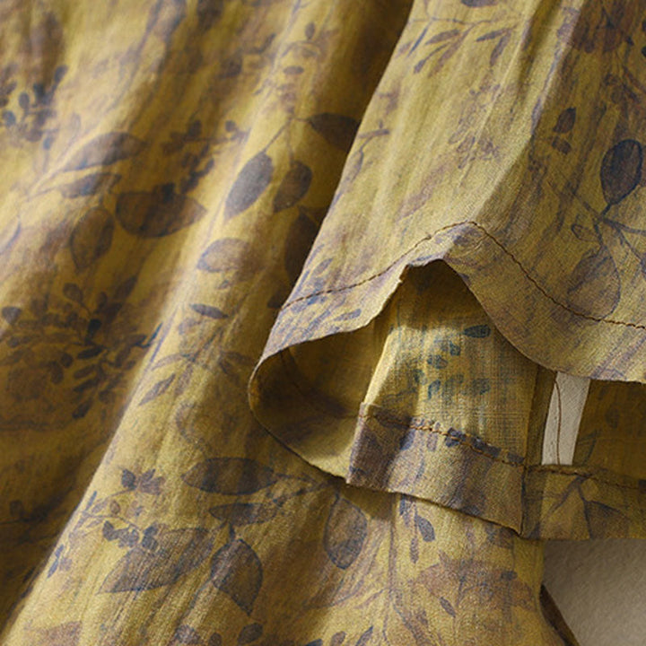 Buddha Stones Embroidery Design Leaves Women's Cotton Linen Three Quarter Sleeve Shirt - image 16