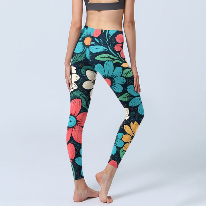Buddha Stones Colorful Flower Pattern Print Gym Leggings Women's Yoga Pants - image 3