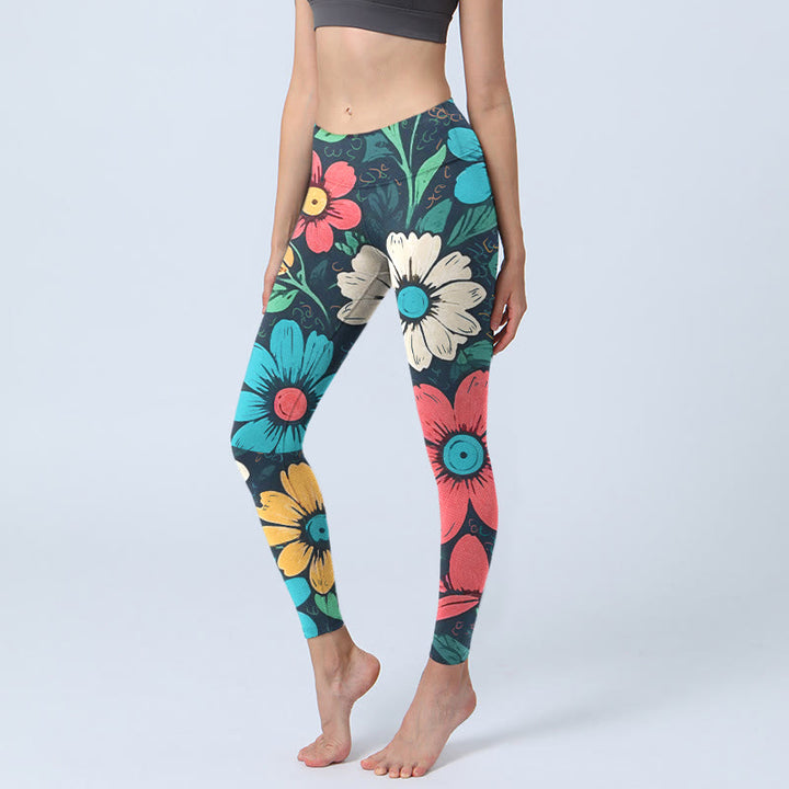 Buddha Stones Colorful Flower Pattern Print Gym Leggings Women's Yoga Pants - Black - US18，UK/AU22，EU50 (4XL) - image 1