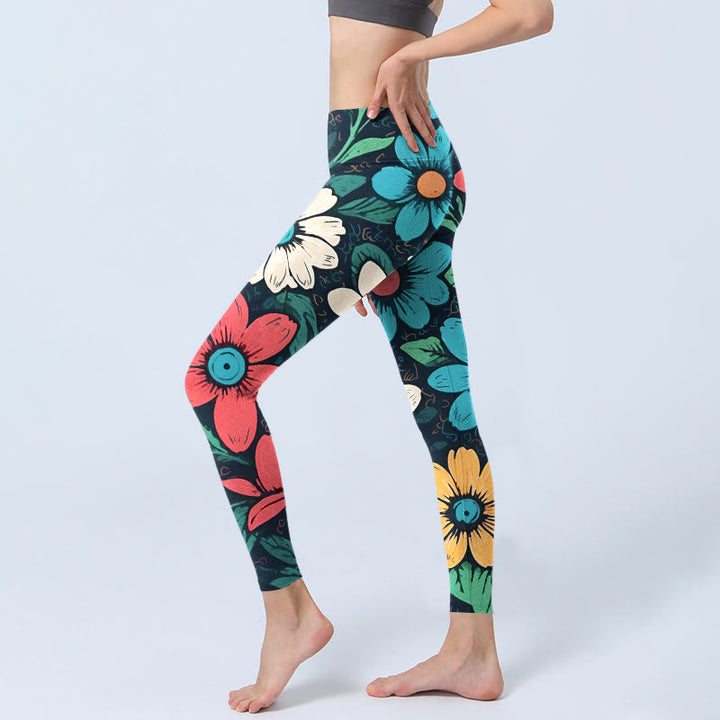 Buddha Stones Colorful Flower Pattern Print Gym Leggings Women's Yoga Pants - image 2