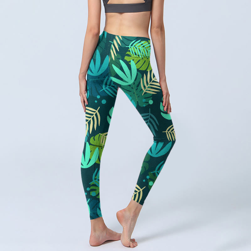 Buddha Stones Various Shapes Of Leaves Pattern Print Gym Leggings Women's Yoga Pants - image 3