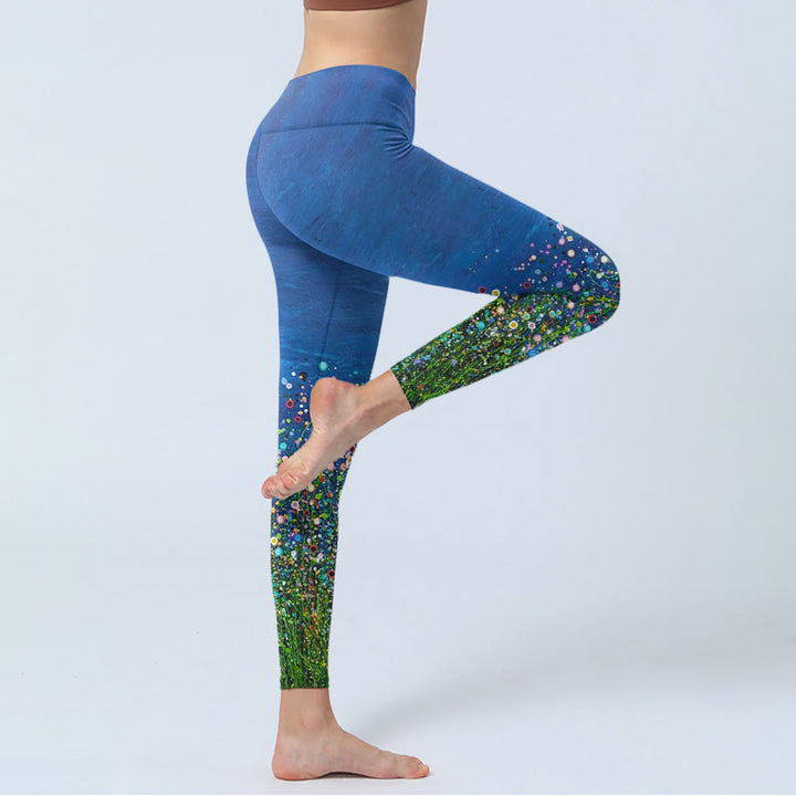 Buddha Stones Grass Flower Pattern Print Gym Leggings Women's Yoga Pants - image 4