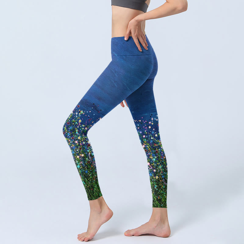 Buddha Stones Grass Flower Pattern Print Gym Leggings Women's Yoga Pants - image 2