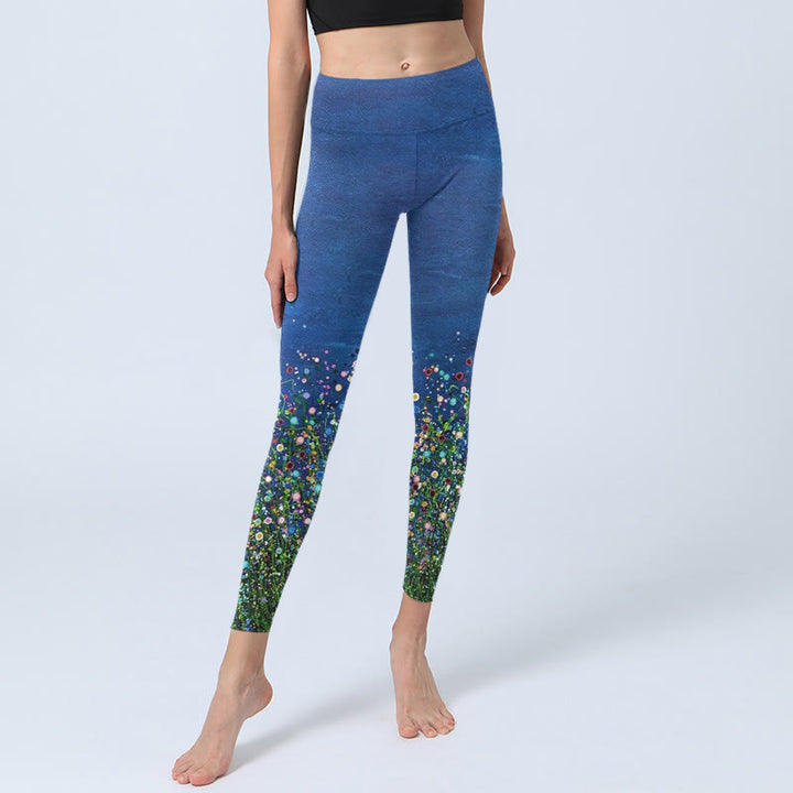 Buddha Stones Grass Flower Pattern Print Gym Leggings Women's Yoga Pants - image 6