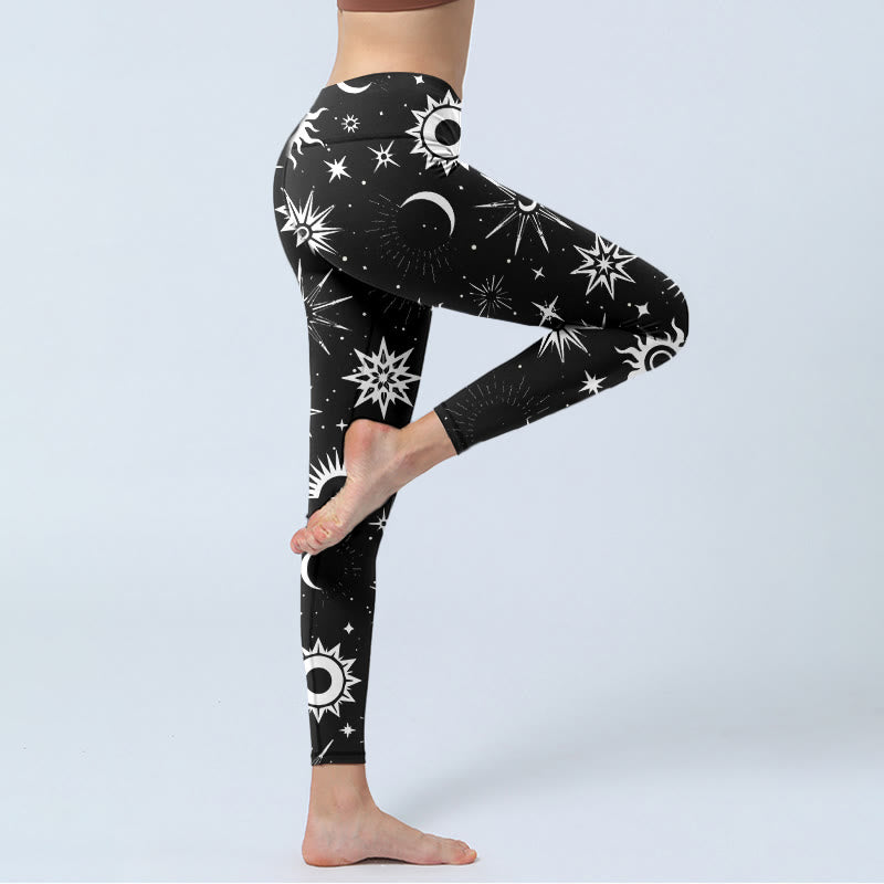Buddha Stones Sun Moon Star Pattern Print Gym Leggings Women's Yoga Pants - image 4