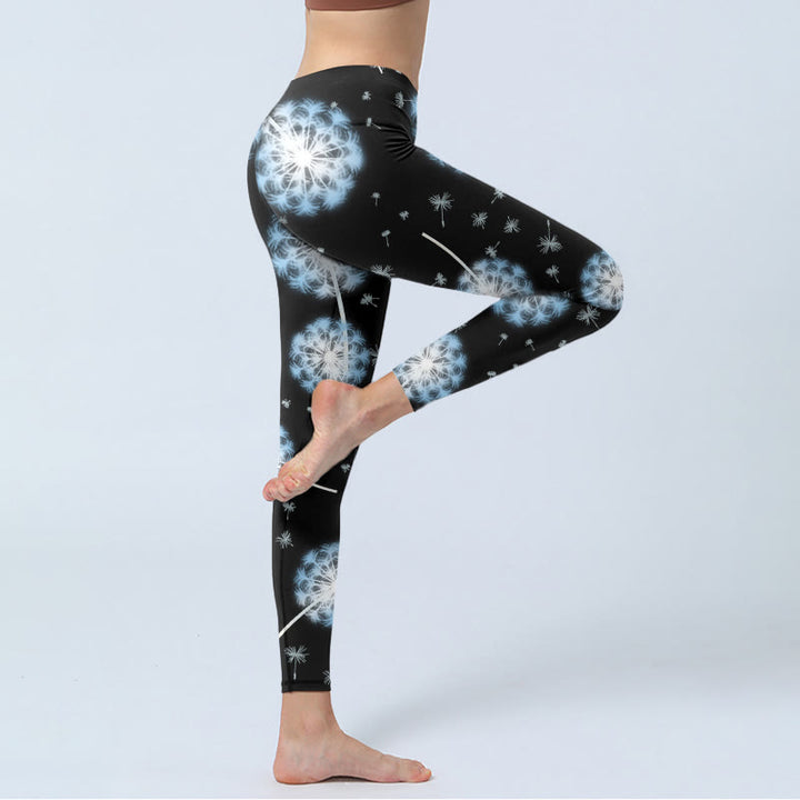 Buddha Stones White Dandelion Pattern Print Gym Leggings Women's Yoga Pants - image 4