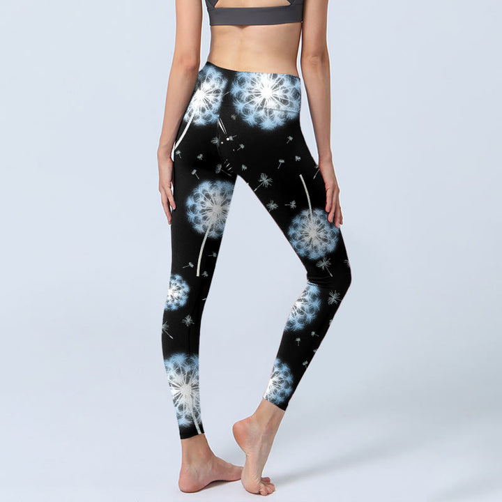 Buddha Stones White Dandelion Pattern Print Gym Leggings Women's Yoga Pants - image 3