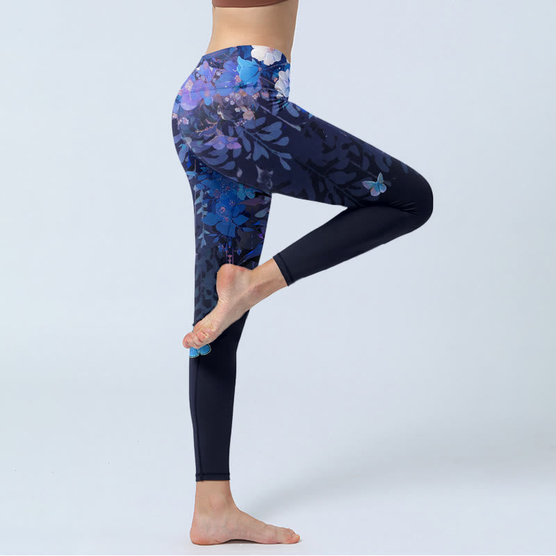 Buddha Stones Purple Flower Butterfly Pattern Print Gym Leggings Women's Yoga Pants - image 4