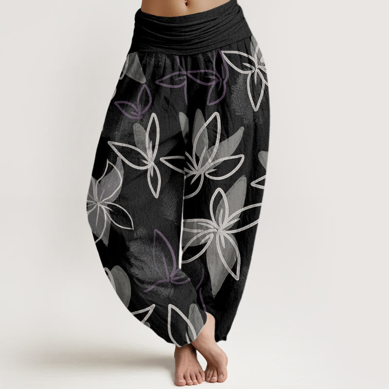 Buddha Stones Casual Flower Pattern Women's Elastic Waist Harem Pants - Black - US22，UK/AU26，EU54 (6XL) - image 8