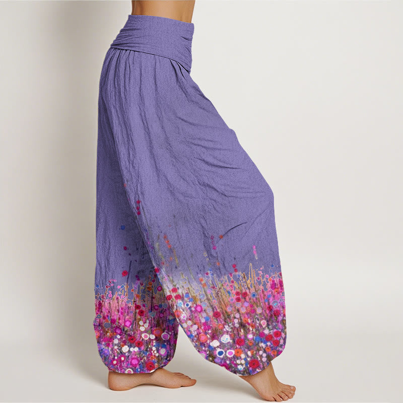 Buddha Stones Cotton Casual Colorful Wildflower Field Pattern Women's Elastic Waist Harem Pants - image 6