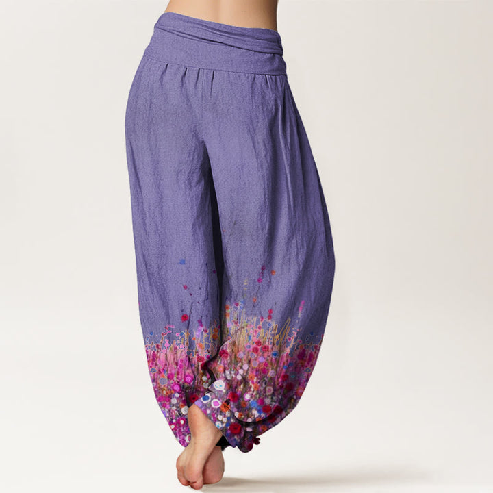 Buddha Stones Cotton Casual Colorful Wildflower Field Pattern Women's Elastic Waist Harem Pants - image 5