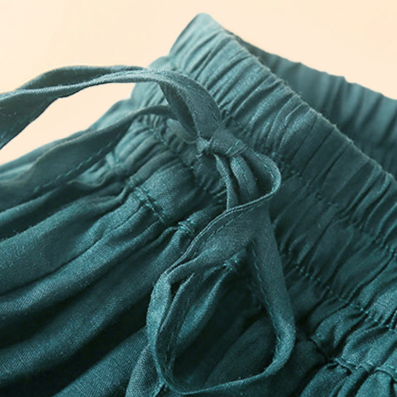 Buddha Stones Plain Lace Up Elastic Waist Cotton Women's Skirt With Pockets - image 4