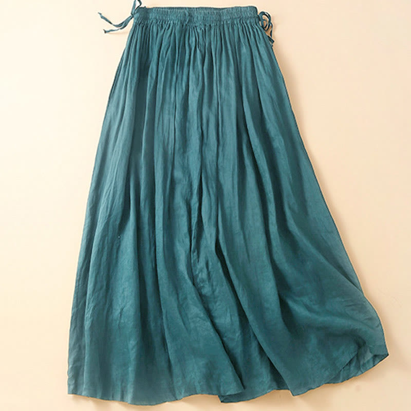 Buddha Stones Plain Lace Up Elastic Waist Cotton Women's Skirt With Pockets - image 3