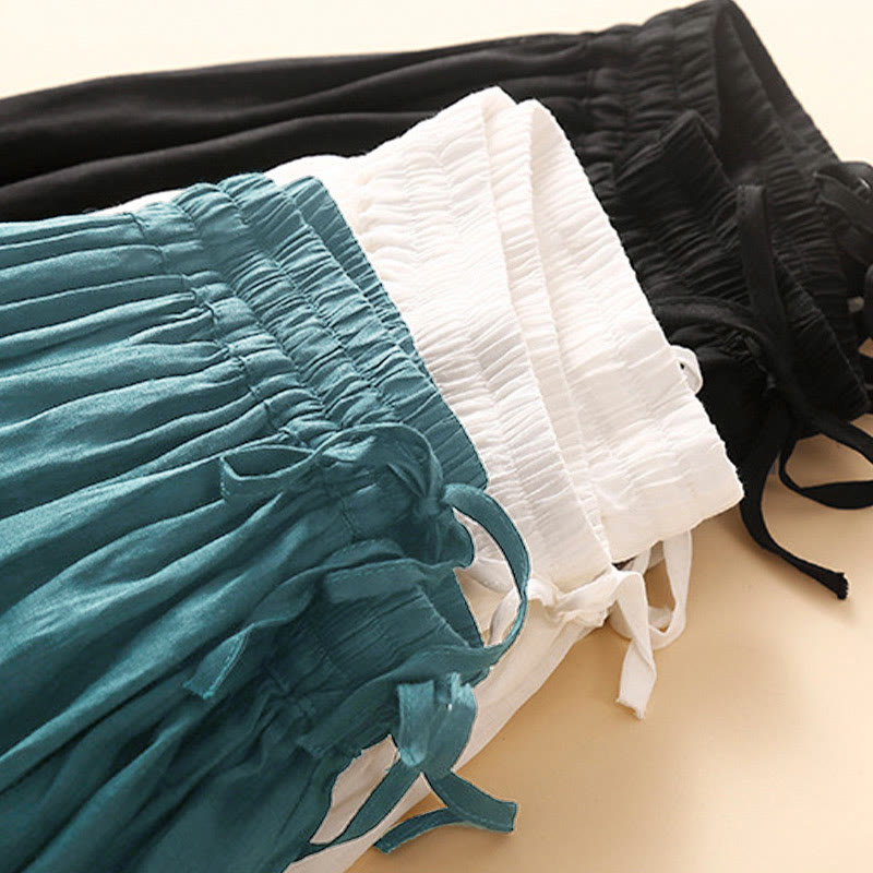Buddha Stones Plain Lace Up Elastic Waist Cotton Women's Skirt With Pockets - image 23