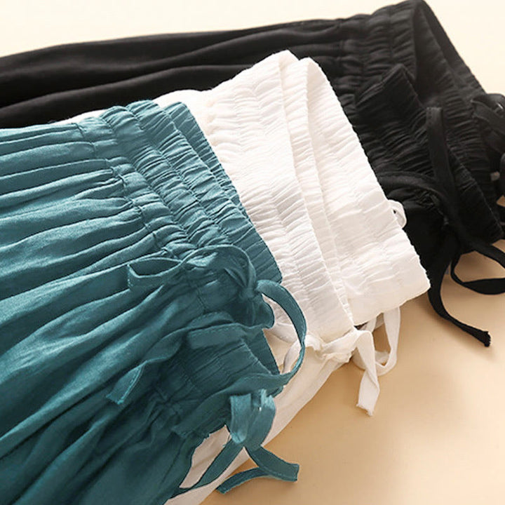 Buddha Stones Plain Lace Up Elastic Waist Cotton Women's Skirt With Pockets - image 23