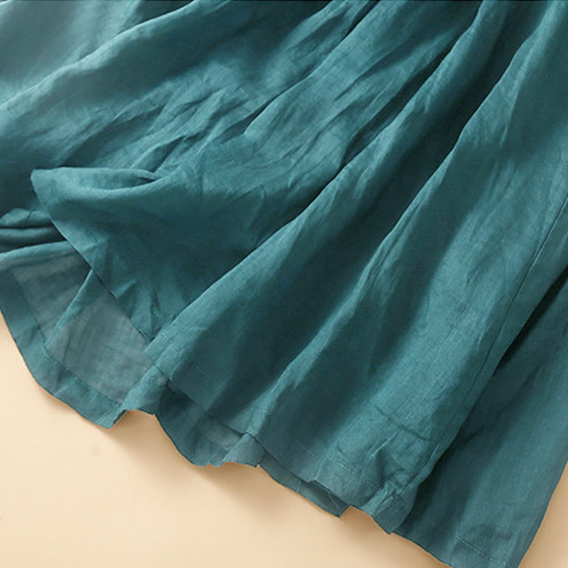 Buddha Stones Plain Lace Up Elastic Waist Cotton Women's Skirt With Pockets - image 9