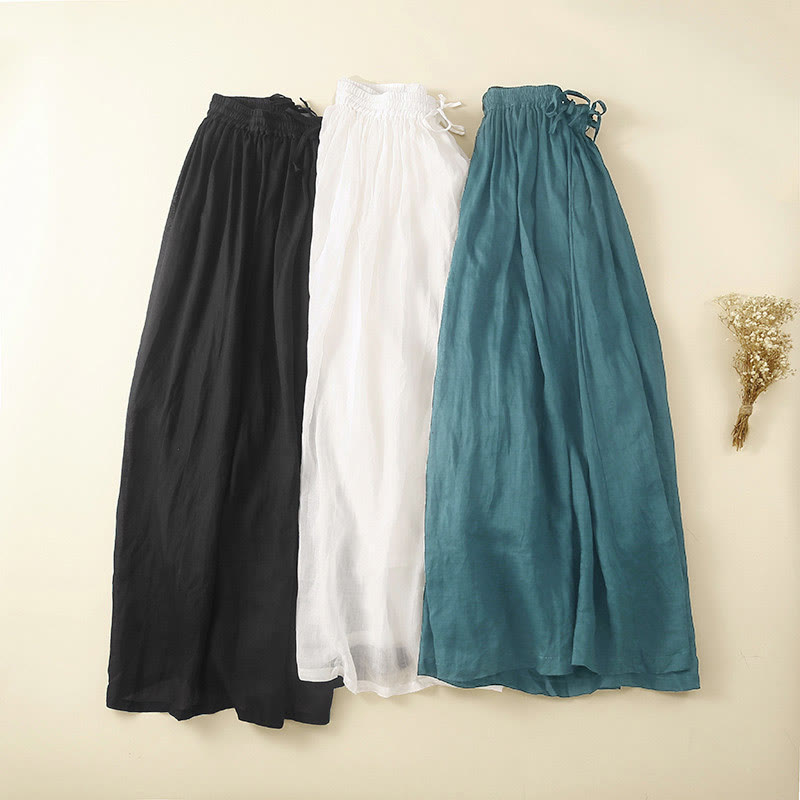 Buddha Stones Plain Lace Up Elastic Waist Cotton Women's Skirt With Pockets - image 2