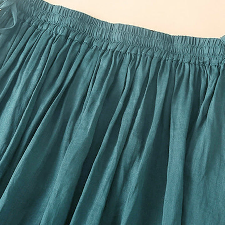 Buddha Stones Plain Lace Up Elastic Waist Cotton Women's Skirt With Pockets - image 7