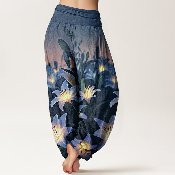 Buddha Stones Casual Lily Pattern Women's Elastic Waist Harem Pants - image 2