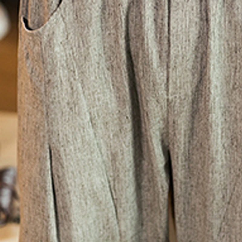 Buddha Stones Casual Solid Color Drawstring Men's Elastic Waistband Cotton Linen Pants With Pockets
