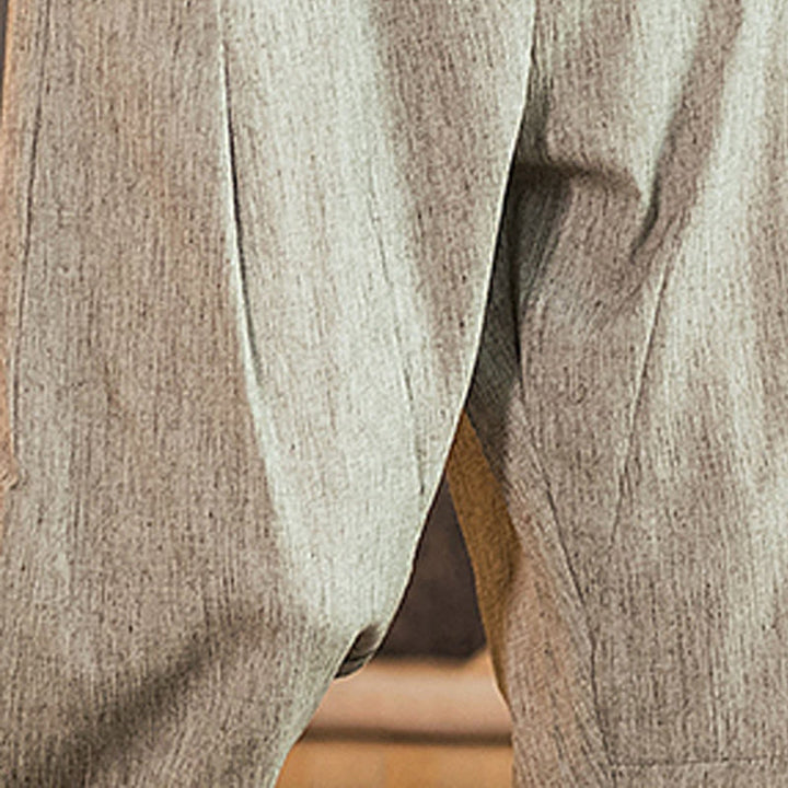 Buddha Stones Casual Solid Color Drawstring Men's Elastic Waistband Cotton Linen Pants With Pockets