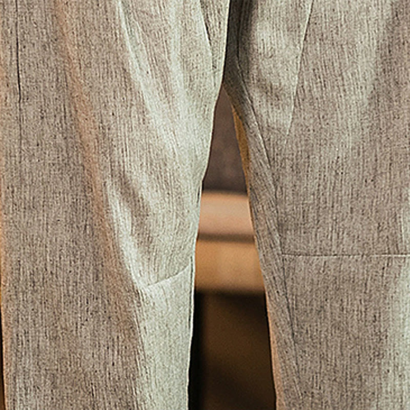 Buddha Stones Casual Solid Color Drawstring Men's Elastic Waistband Cotton Linen Pants With Pockets