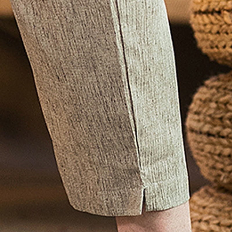 Buddha Stones Casual Solid Color Drawstring Men's Elastic Waistband Cotton Linen Pants With Pockets