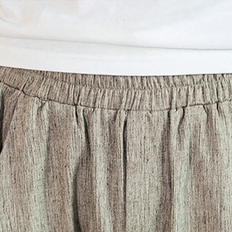 Buddha Stones Casual Solid Color Drawstring Men's Elastic Waistband Cotton Linen Pants With Pockets