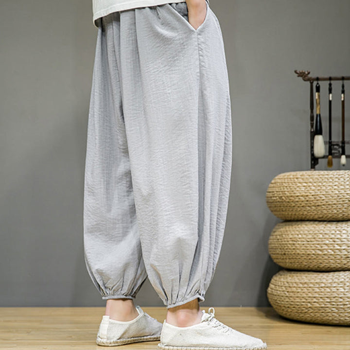 Buddha Stones Summer Plain Drawstring Men's Ankle-Length Harem Pants With Pockets - image 14