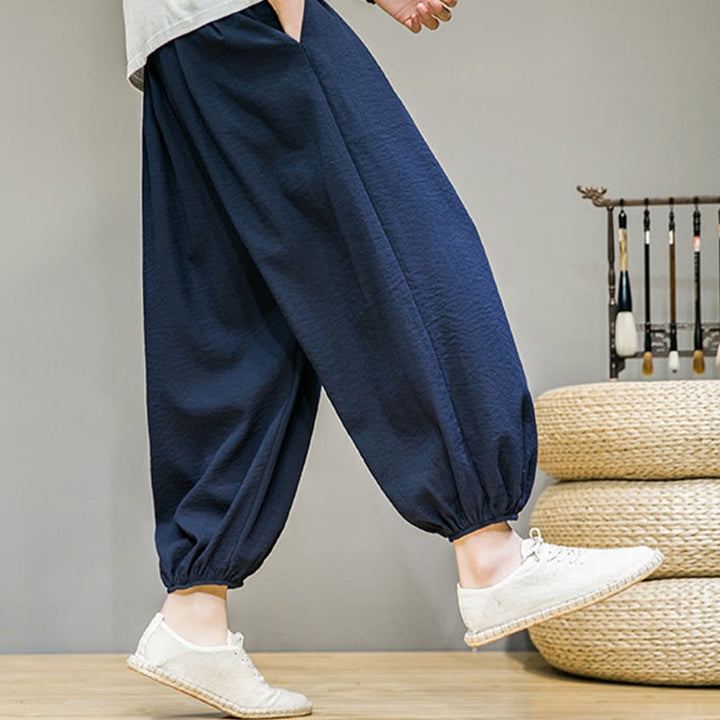 Buddha Stones Summer Plain Drawstring Men's Ankle-Length Harem Pants With Pockets - image 3