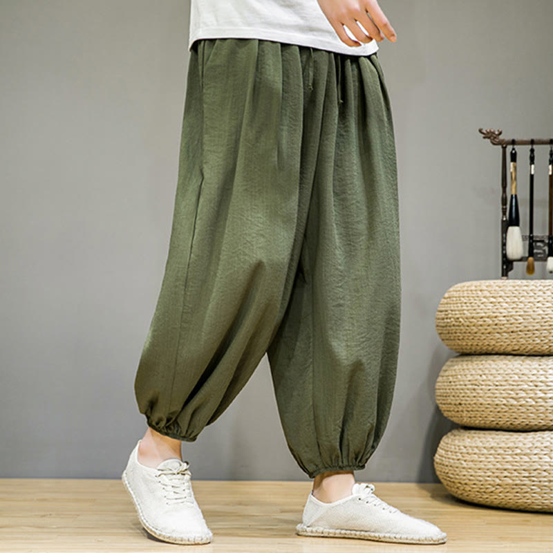 Buddha Stones Summer Plain Drawstring Men's Ankle-Length Harem Pants With Pockets - image 36