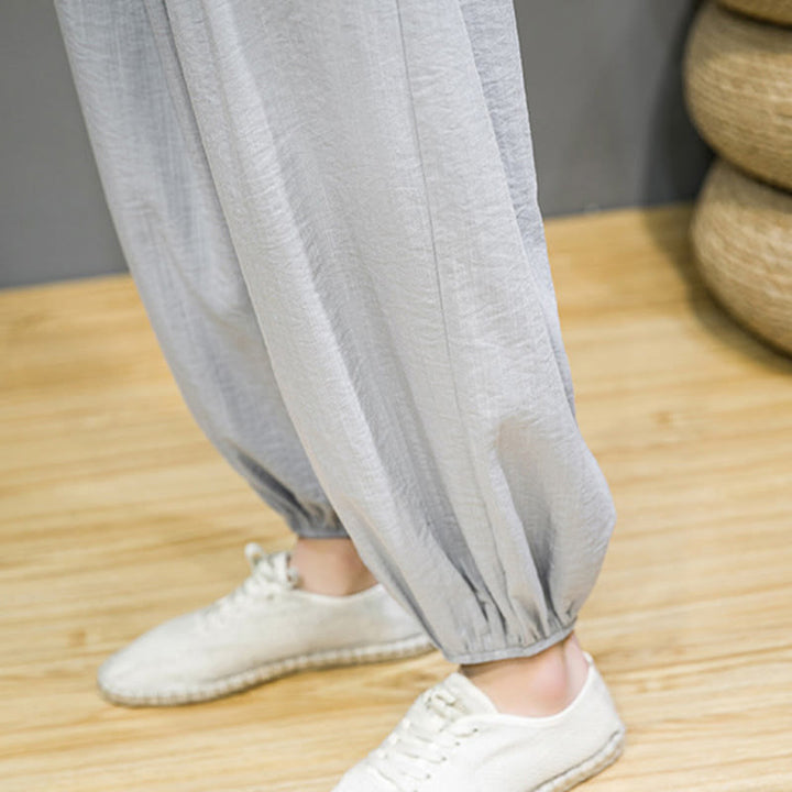 Buddha Stones Summer Plain Drawstring Men's Ankle-Length Harem Pants With Pockets - image 21