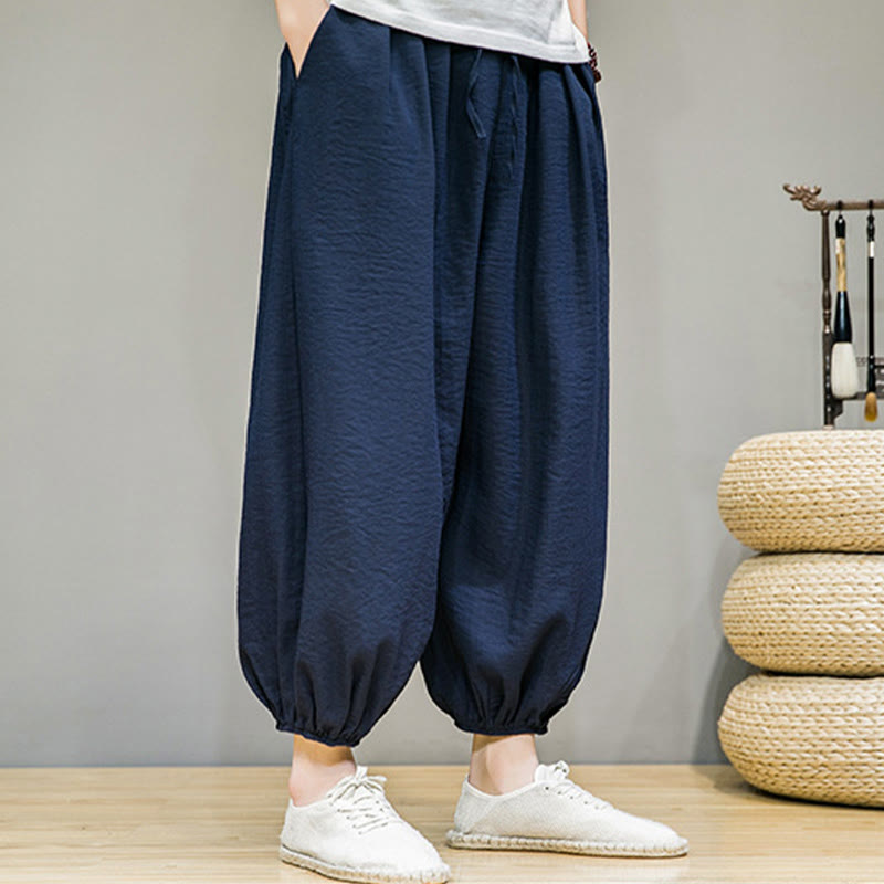 Buddha Stones Summer Plain Drawstring Men's Ankle-Length Harem Pants With Pockets - image 8