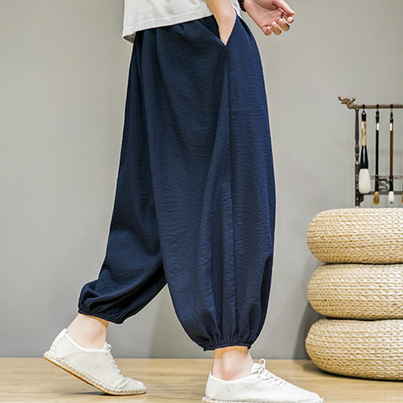 Buddha Stones Summer Plain Drawstring Men's Ankle-Length Harem Pants With Pockets - image 6