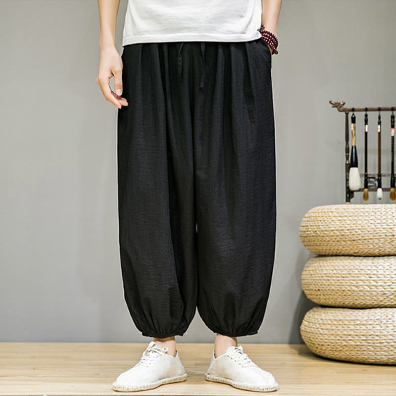Buddha Stones Summer Plain Drawstring Men's Ankle-Length Harem Pants With Pockets - image 24