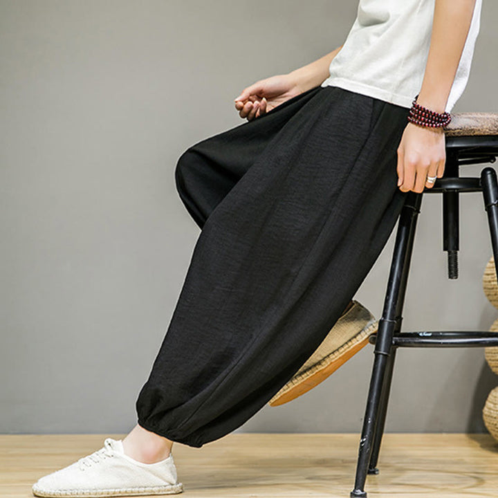 Buddha Stones Summer Plain Drawstring Men's Ankle-Length Harem Pants With Pockets - image 29