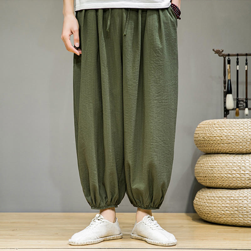 Buddha Stones Summer Plain Drawstring Men's Ankle-Length Harem Pants With Pockets - image 31