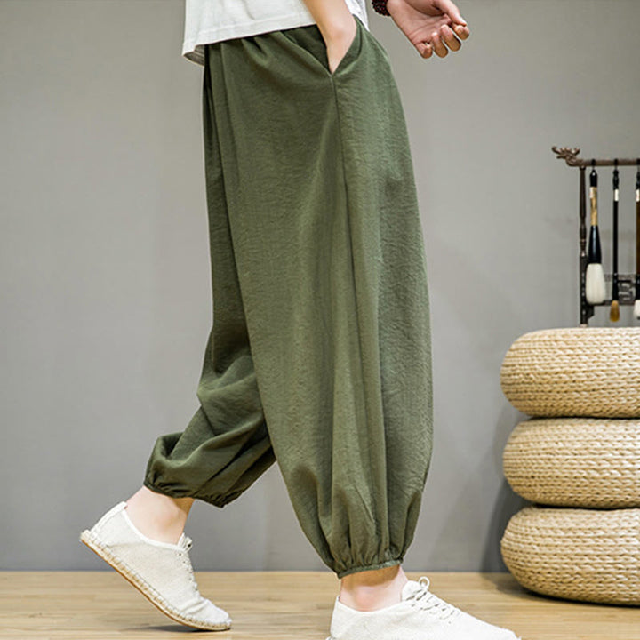 Buddha Stones Summer Plain Drawstring Men's Ankle-Length Harem Pants With Pockets - image 32