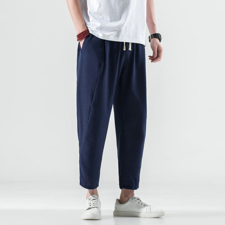 Buddha Stones Casual Plain Pleated Design Drawstring Men's Long Cotton Linen Harem Pants With Pockets - MidnightBlue - US/UK/AU46，EU56 (5XL) - image 38