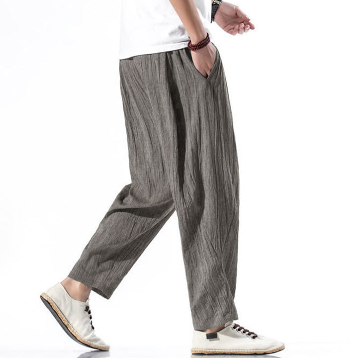 Buddha Stones Casual Plain Pleated Design Drawstring Men's Long Cotton Linen Harem Pants With Pockets - image 18