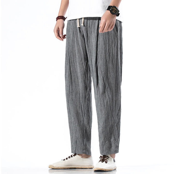 Buddha Stones Casual Plain Pleated Design Drawstring Men's Long Cotton Linen Harem Pants With Pockets - image 7