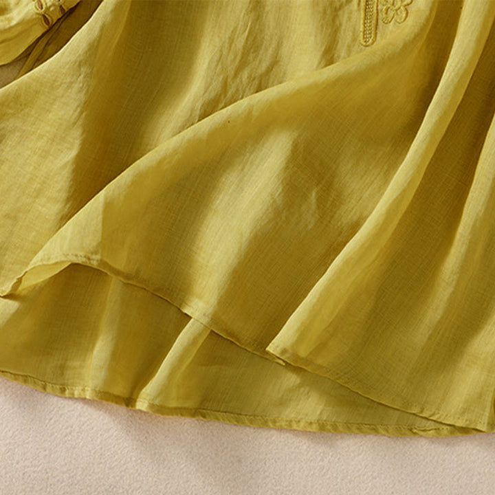 Buddha Stones Women's Crew Neck Hollow Design Half Sleeve Cotton Linen Shirt - image 18