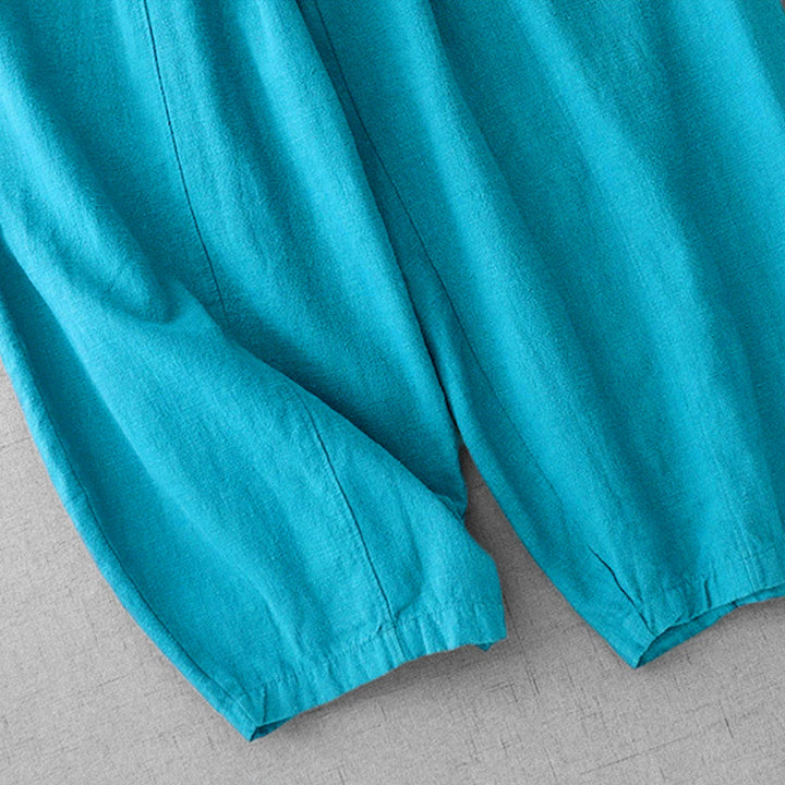 Buddha Stones Casual Plain 7-8 Length Women's Cotton Linen Harem Pants With Pockets
