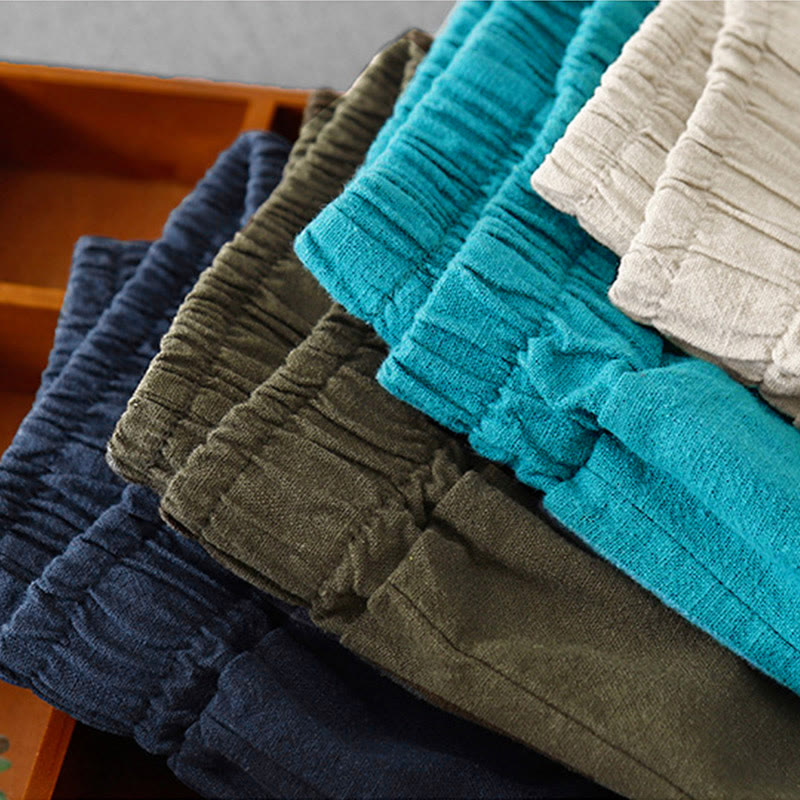 Buddha Stones Casual Plain 7-8 Length Women's Cotton Linen Harem Pants With Pockets - image 34