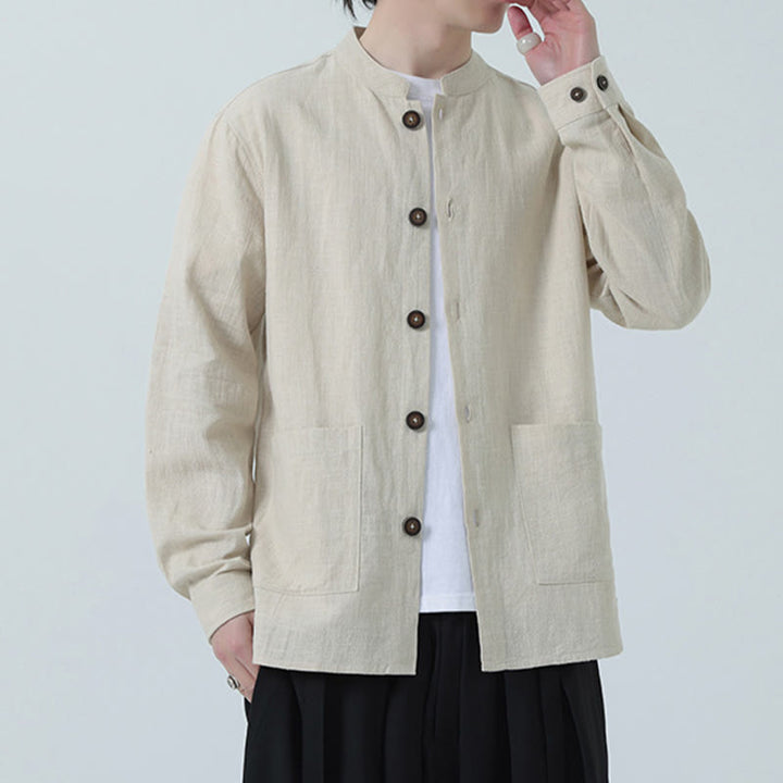 Buddha Stones Men's Button Ramie Linen Cotton Fleece Lined Jacket Shirt With Pockets - image 12